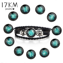 17KM Constellation Button Leather Love Bracelets for Women Man Multiple Layer Button Scorpio Aquarius Bracelet Bangles Jewelry