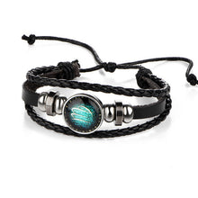 17KM Constellation Button Leather Love Bracelets for Women Man Multiple Layer Button Scorpio Aquarius Bracelet Bangles Jewelry