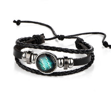 17KM Constellation Button Leather Love Bracelets for Women Man Multiple Layer Button Scorpio Aquarius Bracelet Bangles Jewelry