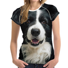 FORUDESIGNS Border Collie T Shirt for Women Casual Elastic Ladies Summer Breathable Tshirt 3D Kawaii Tee Shirts Clothes Tops XXL